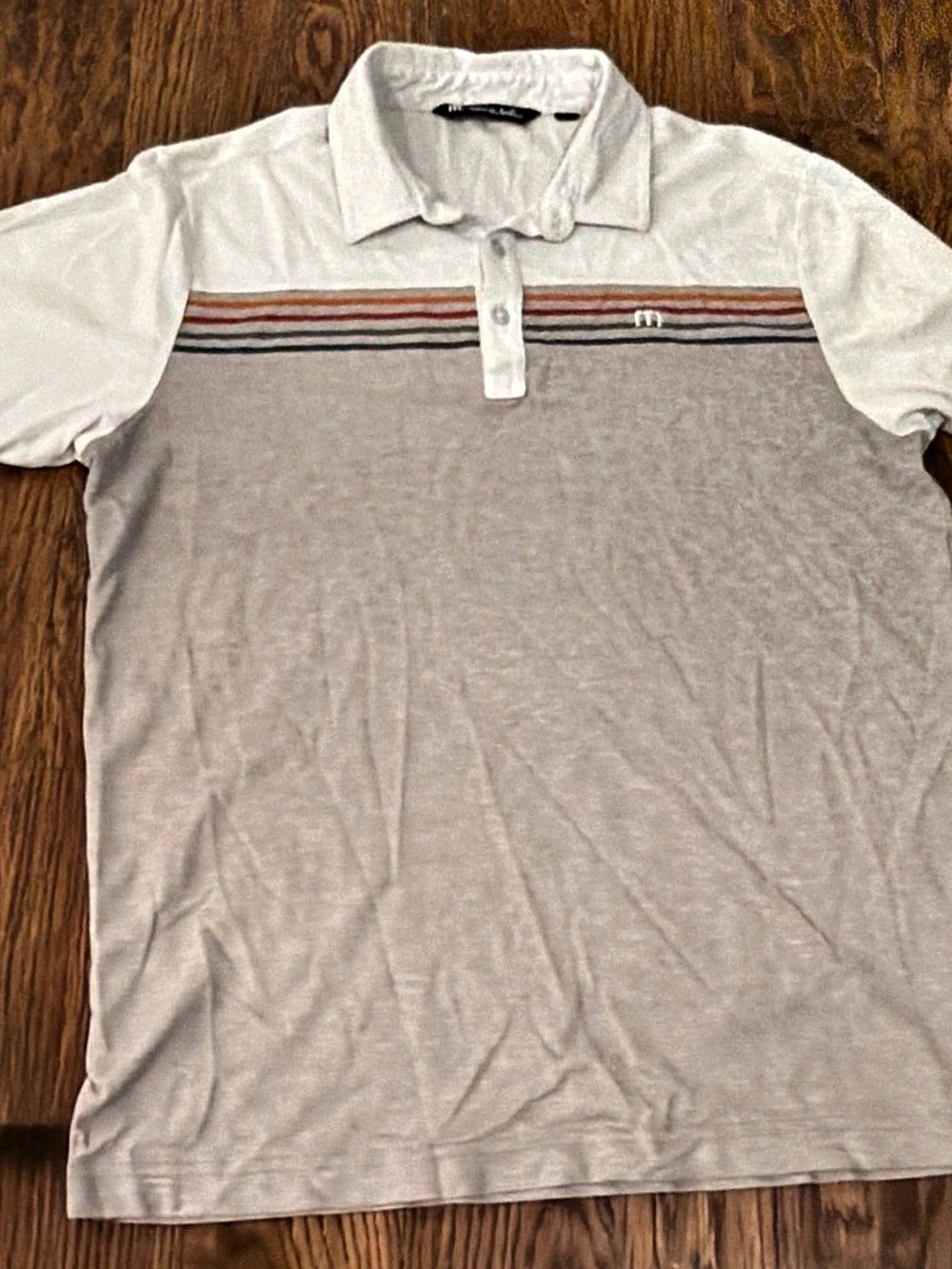 TravisMathew Striped Polo in White & Gray Size Medium